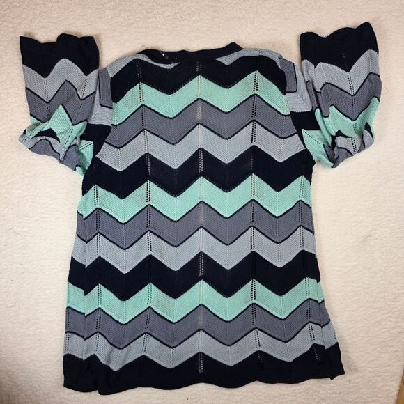 Teaberry Blue,Gray And White Chevron Cardigan Sweater Size Large - Picture 12 of 13